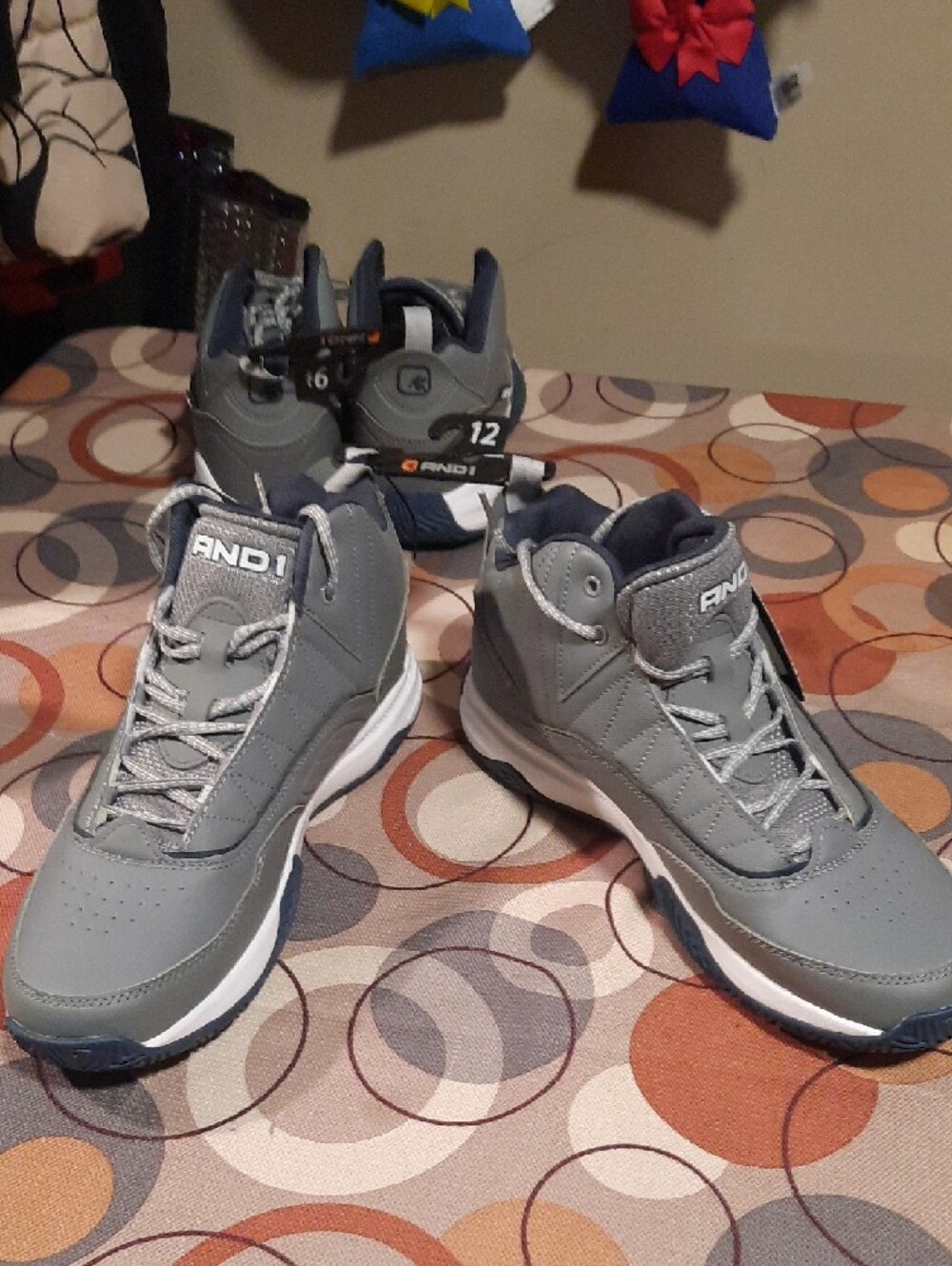 And1 Gray and Navy High-Top Basketball Shoes Sneakers - Picture 2 of 4